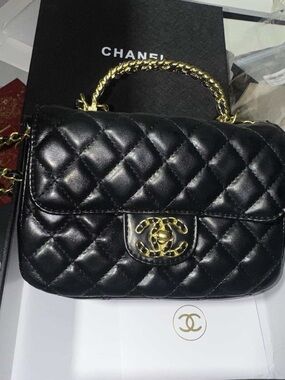 VIP Black Quilted Handbag with Gold Chain and Clasp